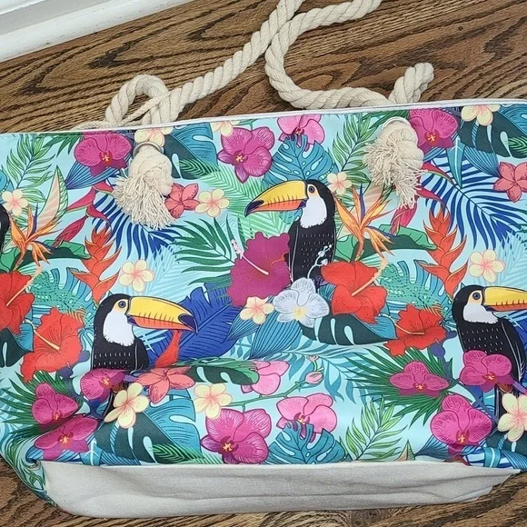 Large canvas tropical print tote bag NWT - Picture 5 of 8